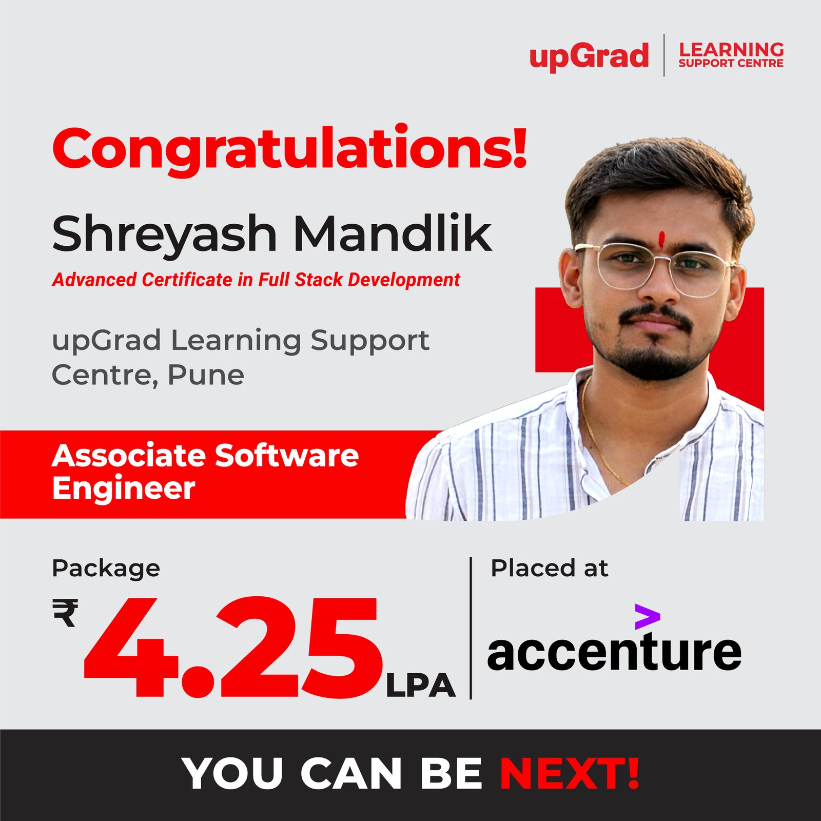 Shreyash Mandlik placed at accenture